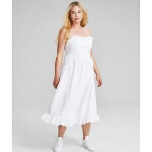 And Now This Size S Cotton Swiss Dot Corset Ruffled Sleeveless Midi Dress White